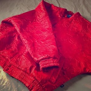 Red Adidas Floral Varsity Bomber Jacket !